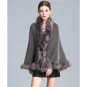 WOMEN's Luxury Faux Fur Shawl Gray